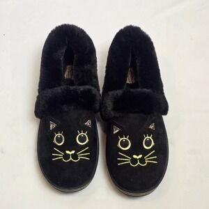 BOBS from Skechers Keep It Kitty Black Cat Faux Fur Slippers Memory Foam 9 BKMT
